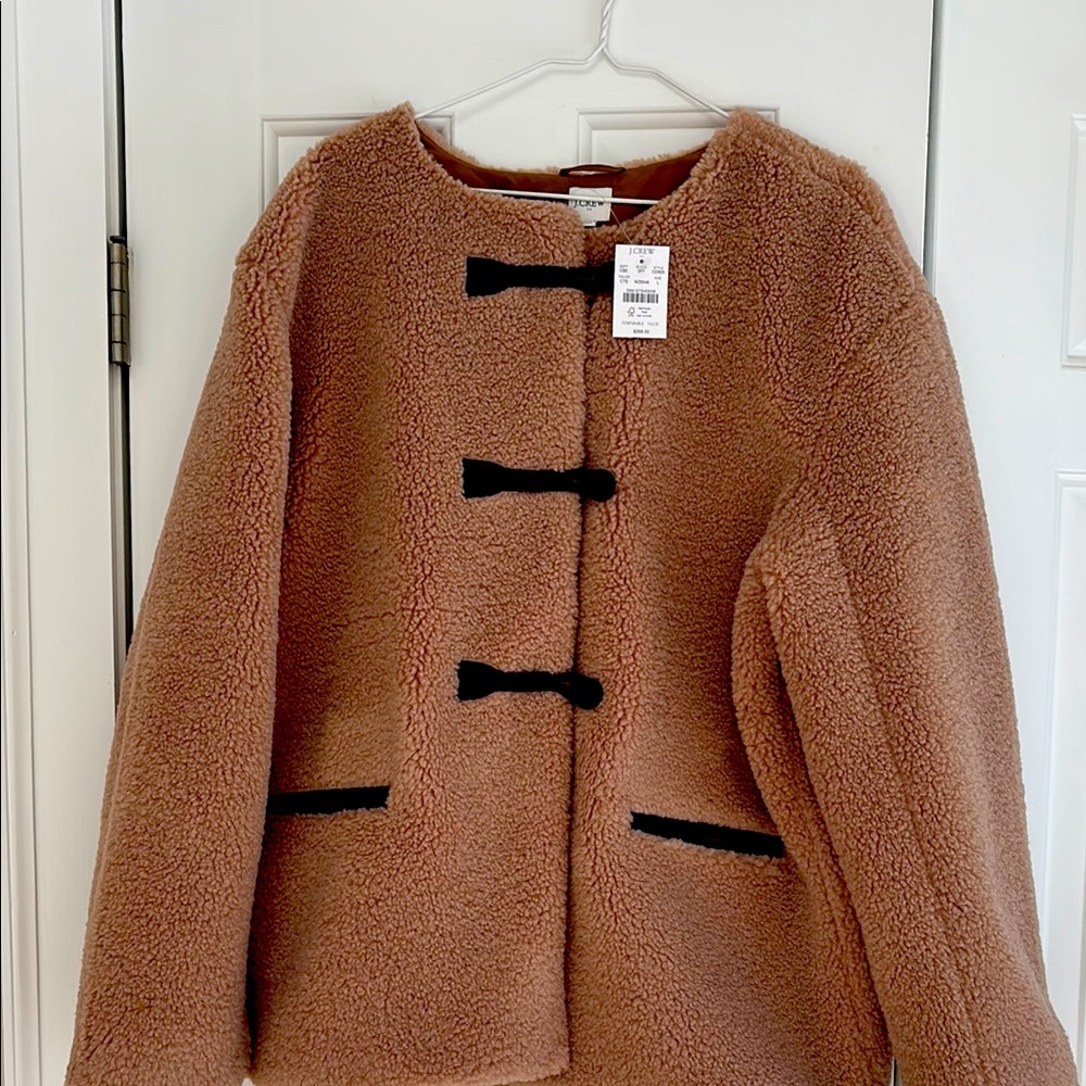 J Crew Brown Teddy Jacket with Black Trim